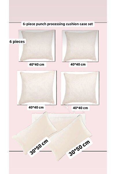 ÇIQRIK HOME 6 Pieces Natural Zippered Punch Embroidered Throw Pillow Cover Se...