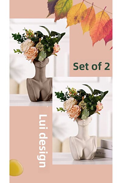 Lui Tasarım Women's Bust Sculpture Vase - Set of 2 Nordic Bohemian Style, Mod...