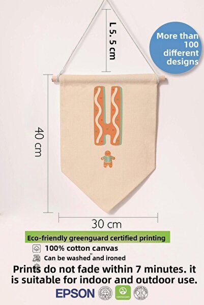 Postifull Children's Room Decor, Wall Ornament, Wooden Baby Room Decor, Canvas Pennant, Orange Cookie Patterned H Har