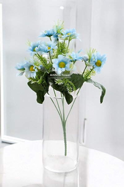 Yapay Çiçek Deposu 12 باقة ديزي خضراء صناعية باللون الأزرق الفاتح - (2 باقة)