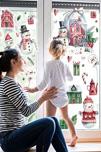 MSticker مجموعة ملصقات جدارية زجاجية لغرفة الأطفال بتصميم رجل الثلج والمنازل ...