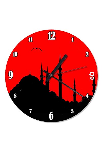 Generic Brand 30 cm Diameter Süleymaniye Mosque Wall Clock on Red Background