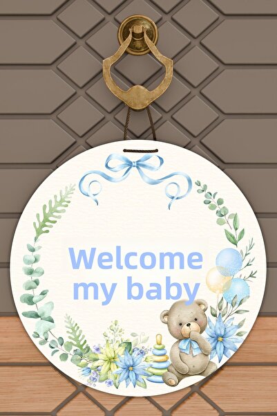 Rugmood الطباعة الرقمية الحديثة الأبيض الأزرق تيدي بير ترحيب باب الطفل زخرفة