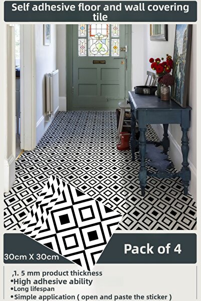 Technojet Self Adhesive Modern Design Kitchen Bathroom Floor Wall Covering 30cm×30cm(Pack of 4)