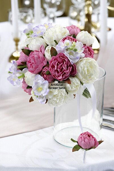 Yapay Çiçek Deposu Buchet de mireasă cu trandafiri pastel Dream Eren, alb-liliac