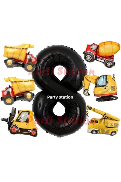 Parti Station مجموعة بالونات لمركبات البناء لعيد الميلاد بعمر 8 سنوات، مقاس ص...
