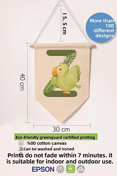 Postifull Children's Room Decor, Wall Ornament, Wooden Baby Room Decor, Canvas Pennant, Safari and Animal Letter Z