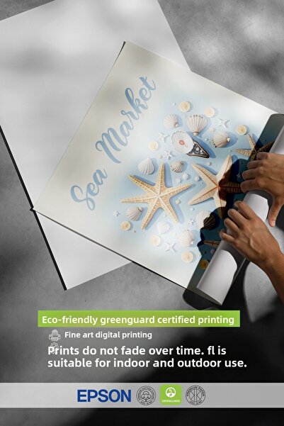 Postifull Black Framed Poster, Sea Market, Illustration, Blue Color Poster, 2025 Summer Selection, No:109581