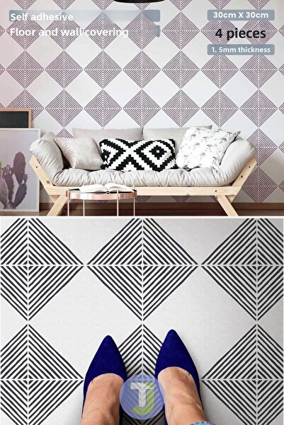 Technojet 30Cm×30Cm(Pack of 4) Self Adhesive Modern Design Kitchen Bathroom Floor Wall Covering