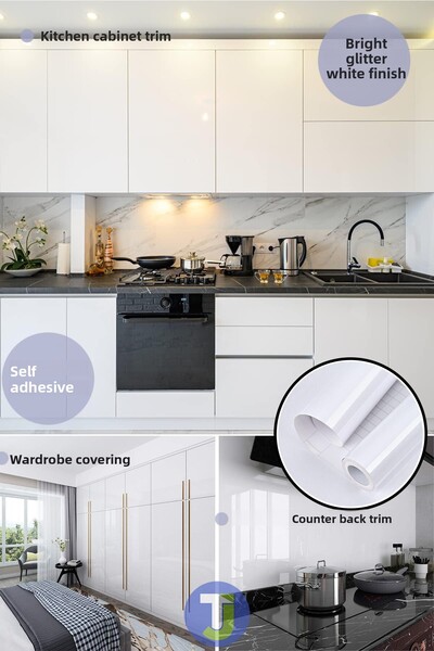Technojet Autoadeziv alb argintiu Bucătărie Baie Blat Perete Dulap Acoperire Masă 60cmx500cm