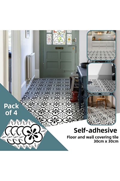 TechnoSmart 4 Pieces 30cm×30cm Self Adhesive LVT Floor Wall Covering Kitchen Bathroom Tile Sticker