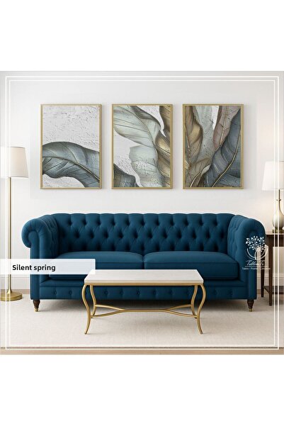 Tablomtr Pictură din 3 piese cu cadru metalic din sticlă reală Silent Spring