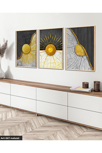 Evinemoda Abstract Gold Vein Pattern 3 Piece Wooden Framed Painting Act