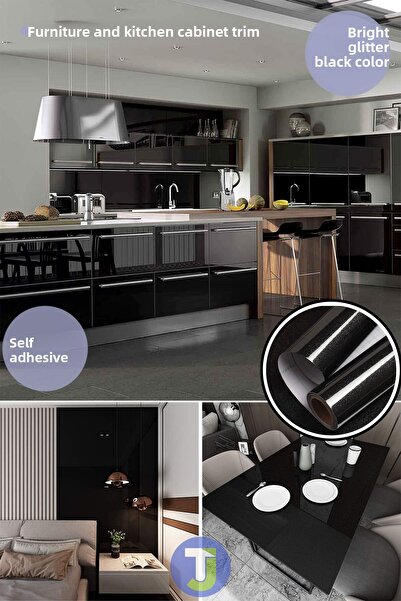 Technojet Self Adhesive Glitter Black Kitchen Bathroom Countertop Wall Cabinet Table Covering 60cmx300cm