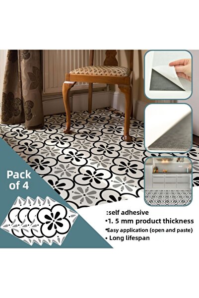 TechnoSmart 4 Pieces 30cm×30cm Self Adhesive LVT Floor Wall Covering Kitchen Bathroom Tile Sticker