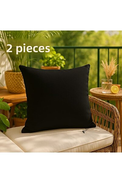 fabricorg Duck Cloth Throw Pillow Cover Suitable for Punch Black (40X40 cm) 2 Pieces