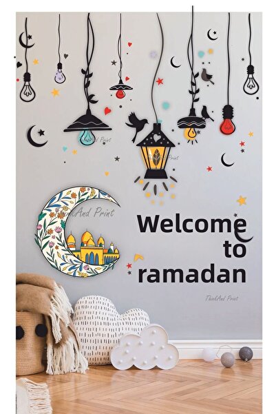 Tekin Store مجموعة ملصقات تزيين الجدار الزجاجي لمصباح رمضان الملون على شكل فا...