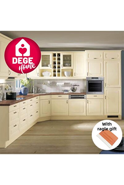 DEGE HOME رقائق لاصقة بلون كريمي لامع، 61 سم. خزانة المطبخ، الأثاث، تشطيب الس...