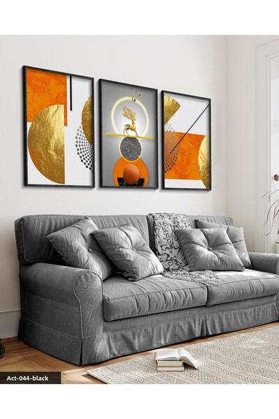 Evinemoda Gold, Deer, Geometry, Abstract, Neon 3 Piece Black Wooden Framed Painting Act