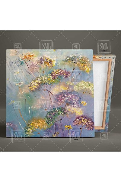 SML TABLO Πολύχρωμα λουλούδια ελαιογραφία εφέ τετράγωνος πίνακας καμβά