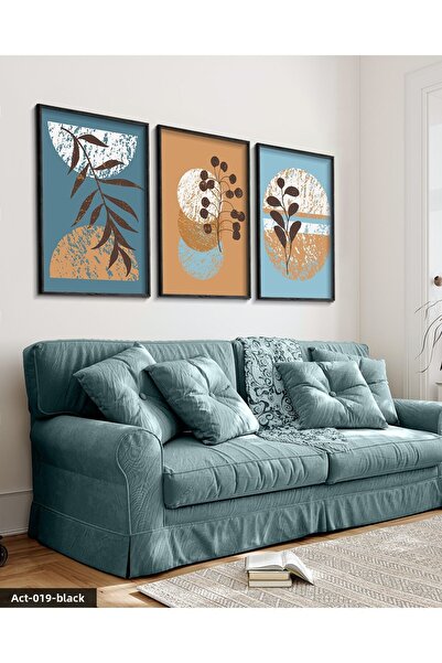 Evinemoda Bohemian Style, Abstract, Art, 3 Piece Black Wooden Framed Painting Act