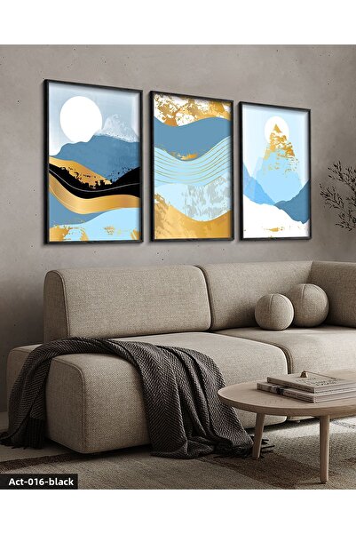Evinemoda Abstract Mountain Visual 3 Piece Black Wood Framed Painting Act