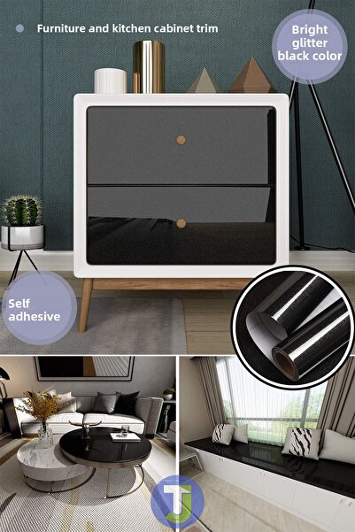 Technojet Self Adhesive Glitter Black Kitchen Bathroom Countertop Wall Cabinet Table Covering 60cmx300cm
