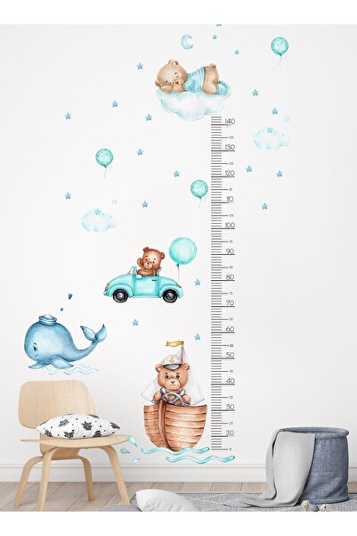 AlyMarkt ملصق ممتع لقياس الارتفاع على شكل كابتن لطيف على شكل دب البحر للأطفال...