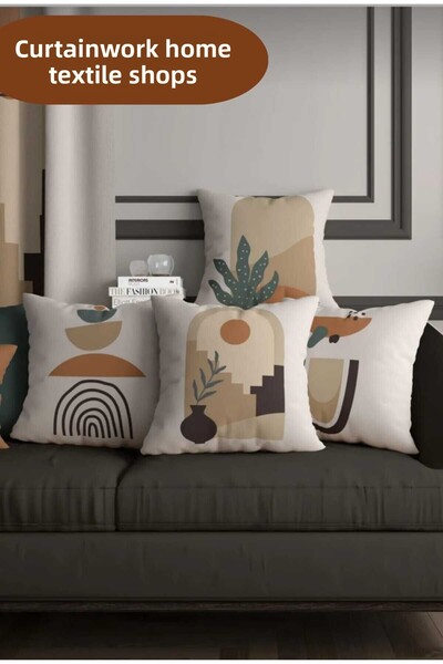 PerdeYap1980 غطاء وسادة مطبوع رقميًا مكون من 4 قطع منقوشة على الطراز الأفريقي...