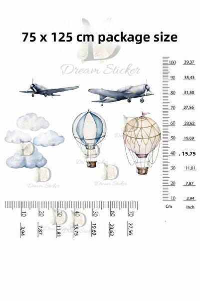 KT Decor Set de autocolante de perete pentru camera copiilor Sky Dream cu avioane retro, baloane, nori și stele