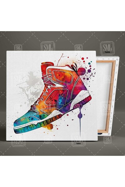 SML TABLO Κόκκινα αθλητικά παπούτσια Ακουαρέλα εφέ Τετράγωνος πίνακας καμβά
