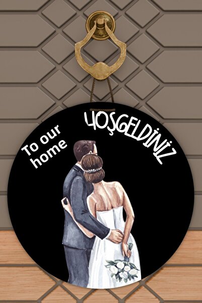 Dormot Home Модерна орнамент за врата черен фон женена двойка орнамент за вън...