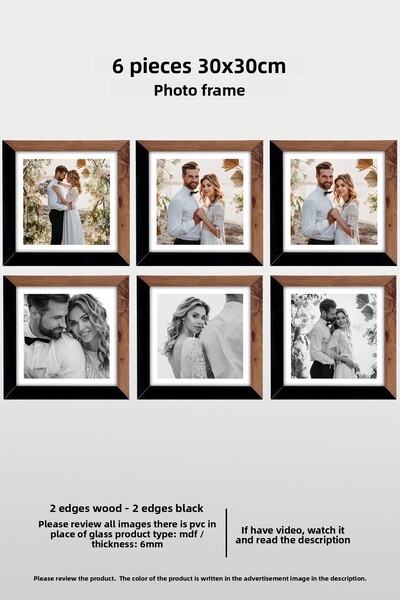 yhfoto 6 قطع إطار 30x30 - إطار مربع MDF - إطار صور - إطار خشبي أسود بلونين