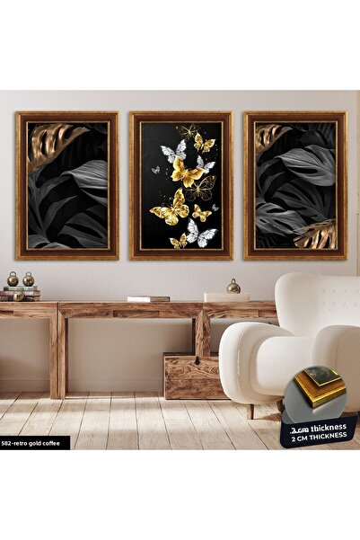 Evinemoda 3 Piece Floral and Butterfly Framed Painting Cvplk