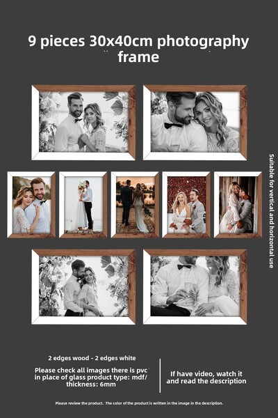 bymat 9 قطع 30x40 إطار MDF A3 - إطار صور - إطار خشبي أبيض بلونين