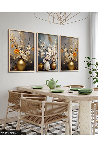 Evinemoda Flowers in a Vase 3 Piece Wooden Framed Painting Act