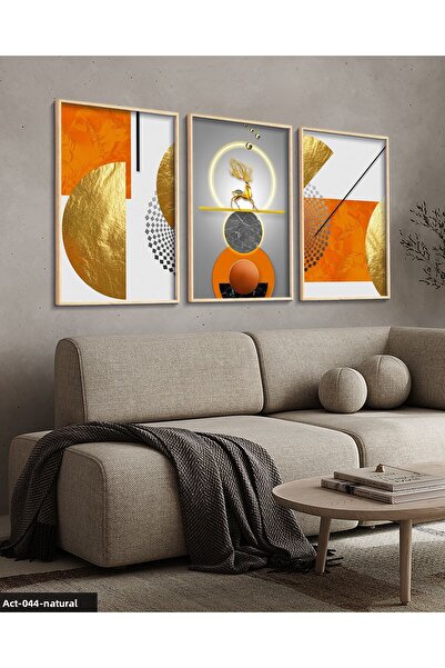 Evinemoda Gold, Deer, Geometry, Abstract, Neon 3 Piece Wooden Framed Painting Act