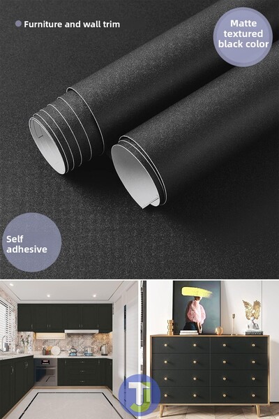 Technojet Self-adhesive Matte Black Kitchen Bathroom Countertop Wall Cabinet and Table Covering 60cmX500cm