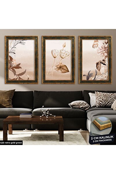 Evinemoda Vintage Flowers 3 Piece Painting from Frame Cvplk