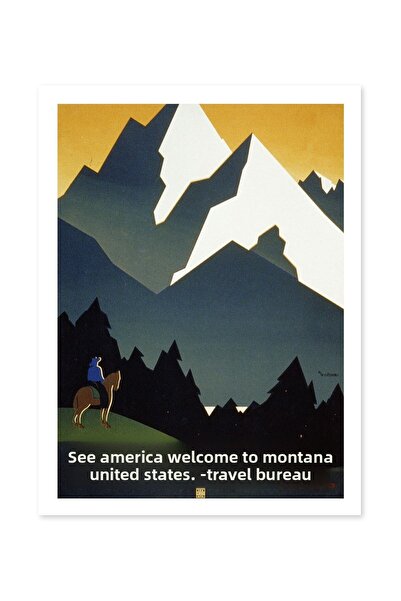 Beril Yamaç Design Studio Vintage διακοσμητική αφίσα America Montana - Αναλογ...