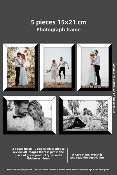 Bytwo 5 إطارات مقاس 15 × 21 - إطار MDF مقاس A5 - إطار صورة - إطار بلونين أسود...
