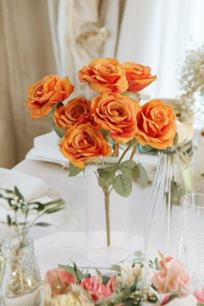 Yapay Çiçek Deposu Floare artificială 7 ramuri Buchet de trandafiri 40 cm Portocaliu