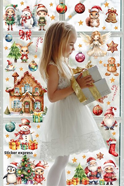 Sticker Ekspres Set de autocolante de perete pentru uși de sticlă de Anul Nou...