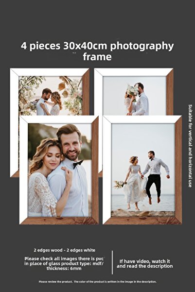 bymat 4 إطارات 30 × 40 - إطار Mdf a3 - إطار صورة - إطار خشبي أبيض بلونين