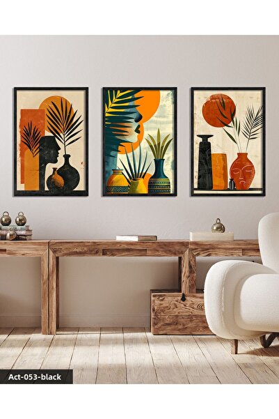 Evinemoda Bohemian Style Modern 3 Piece Black Wooden Framed Painting Act