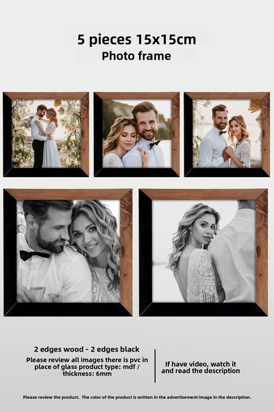yhfoto 5 قطع إطار 15x15 - إطار مربع MDF - إطار صور - إطار خشبي أسود بلونين