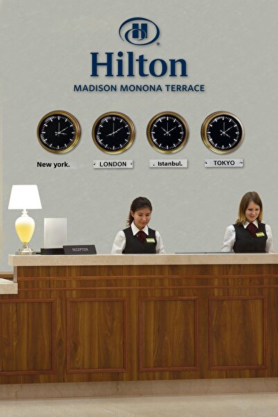 Platin Saat 40 Cm Tumbled Metal Black Dial 4 Pcs Set Hotel World Clock with S...