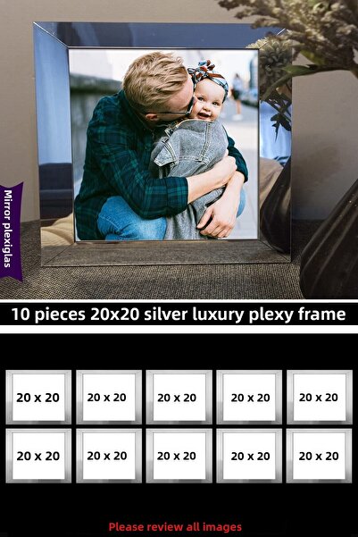 yhfoto 10 Τεμάχια 20x20 Ασημένιος Καθρέφτης - Πολυτελής Πλαίσιο Plexi - Τετράγωνο Πλαίσιο