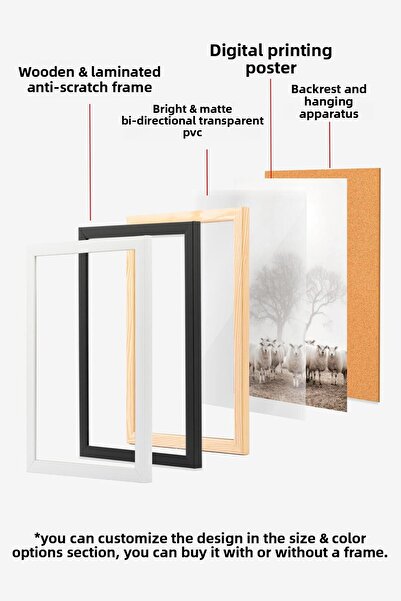 Postifull Pictură înrămată cu o mulțime de oaie, cadru alb și poster, pictură de perete seria Comfort NR:108505