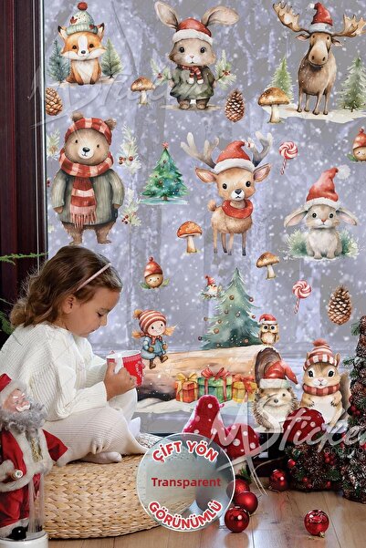 MSticker Snowy Forest Transparent Winter Concept New Year Glass Wall Sticker ...